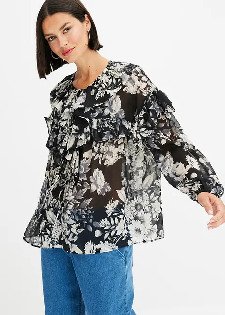 Blusa con volant, bonprix