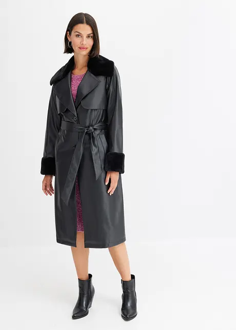 Giaccone in similpelle con pelliccia sintetica, bonprix