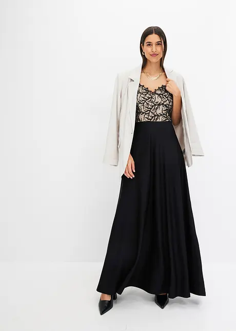 Abito midi con pizzo e spalline sottili, bonprix