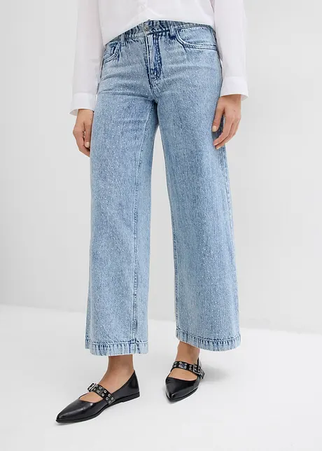 Jeans wide leg con strass e cinta comoda, vita media, bonprix
