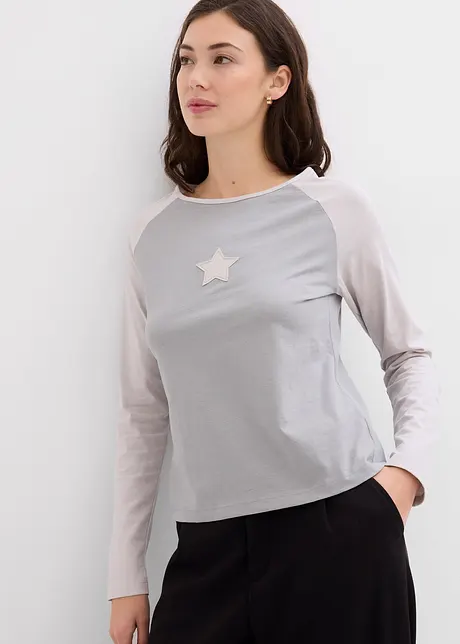 Maglia bicolore a maniche lunghe con ricamo, bonprix