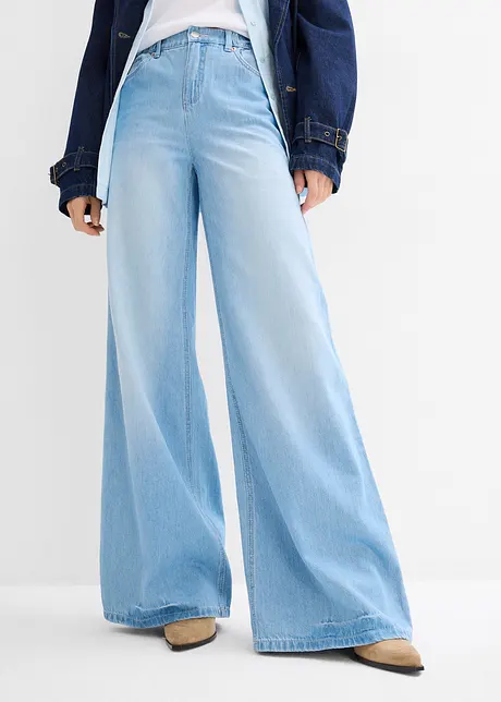 Jeans wide leg con cinta comoda, vita alta, bonprix