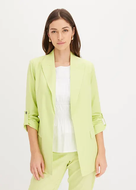 Blazer in misto lino con maniche arricciate, bonprix