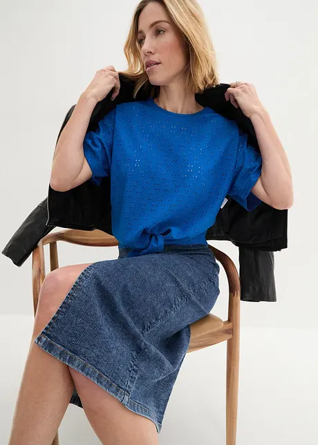Maglia con maniche a pipistrello e ricami traforati, bonprix