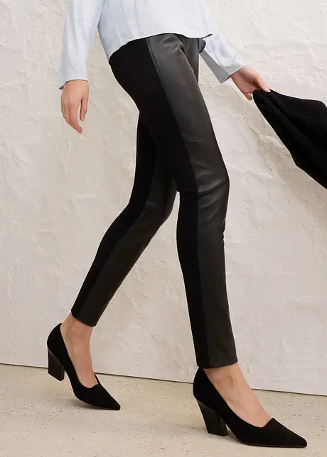 Leggings in nappa di agnello con inserto elasticizzato, bonprix