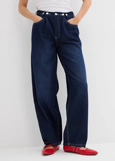 Jeans a palloncino super soft con bottoni, vita media, bonprix