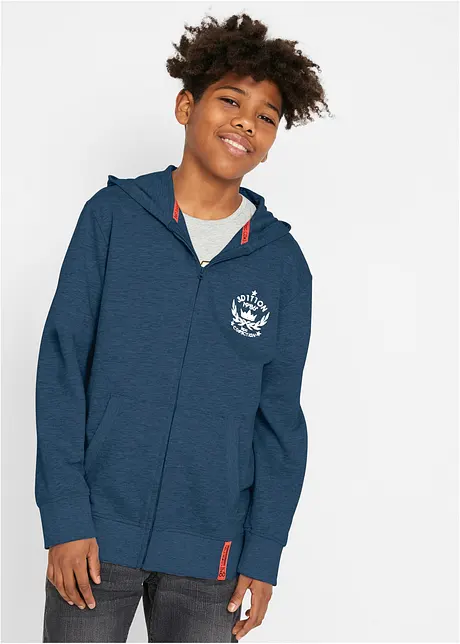 Felpa con zip e cappuccio in puro cotone, bonprix