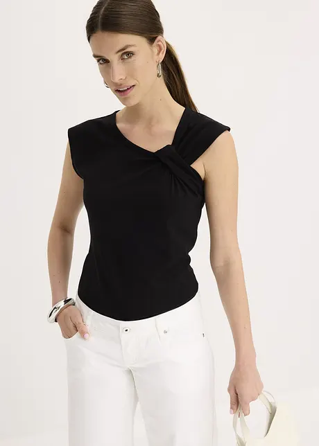 Maglia con dettaglio attorcigliato in misto cotone elasticizzato, bonprix