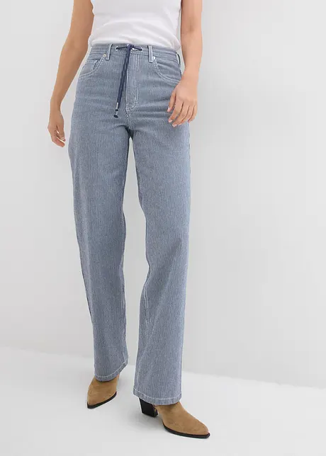 Jeans straight loose a righe, vita alta, bonprix