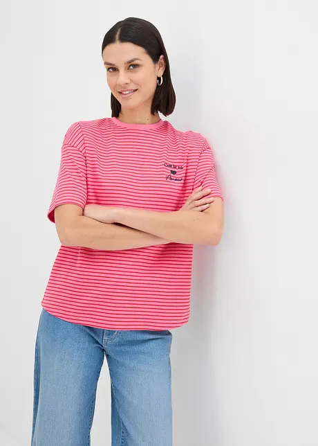T-shirt a righe con ricamo, bonprix
