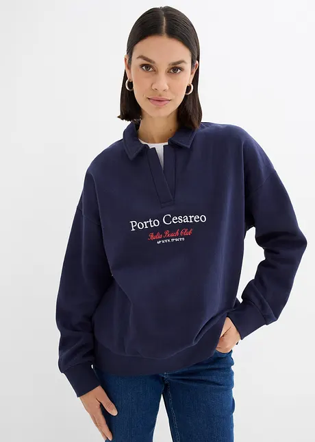 Felpa oversize con colletto polo e ricamo, bonprix