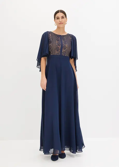 Abito di chiffon con pizzo e mantellina, bonprix