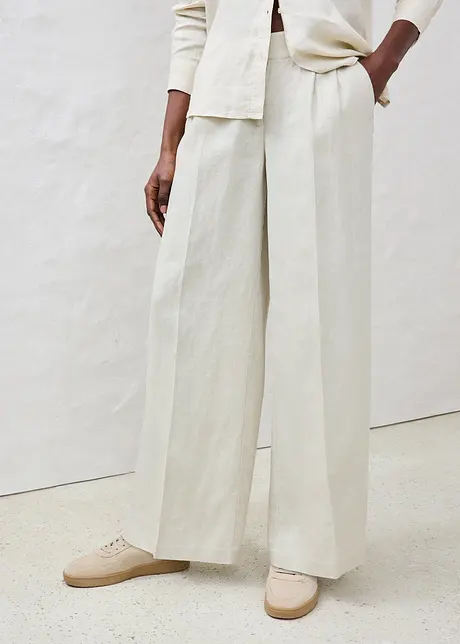 Pantaloni con pinces in puro lino, bonprix