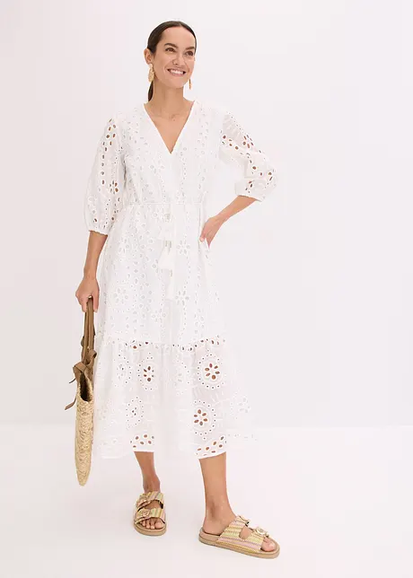 Abito midi con ricami traforati, bonprix