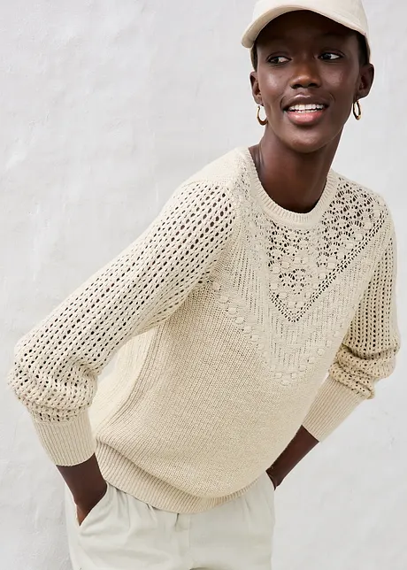 Maglione traforato in misto lino, bonprix