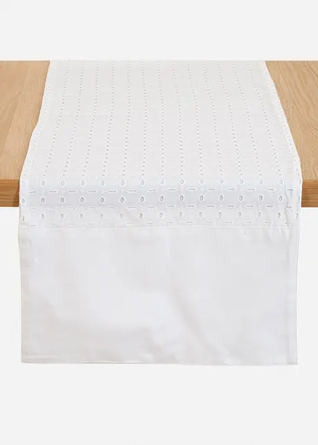 Runner tavolo in cotone biologico con ricamo traforato, bonprix
