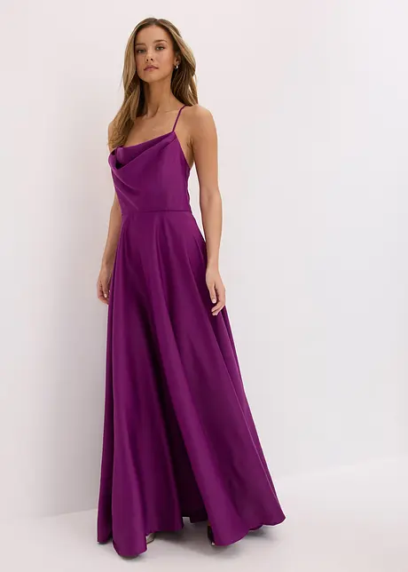 Abito in satin operato con spalline, bonprix