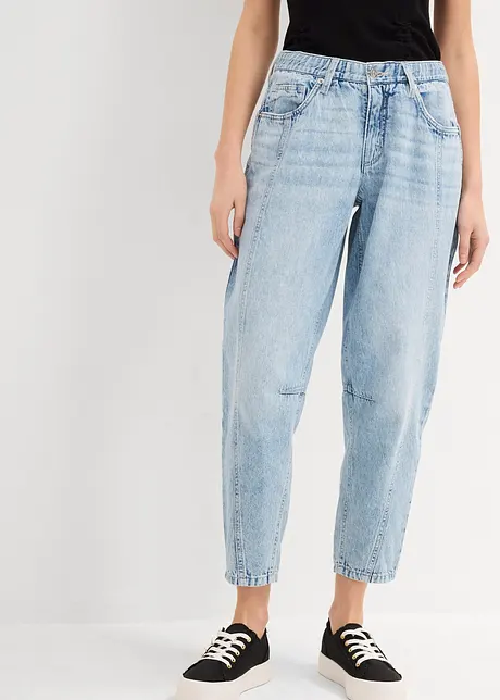 Jeans barrel cropped low stretch, vita media, bonprix