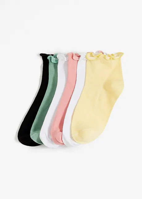 Calzini corti con orlo ondulato e cotone biologico (pacco da 6 paia), bonprix