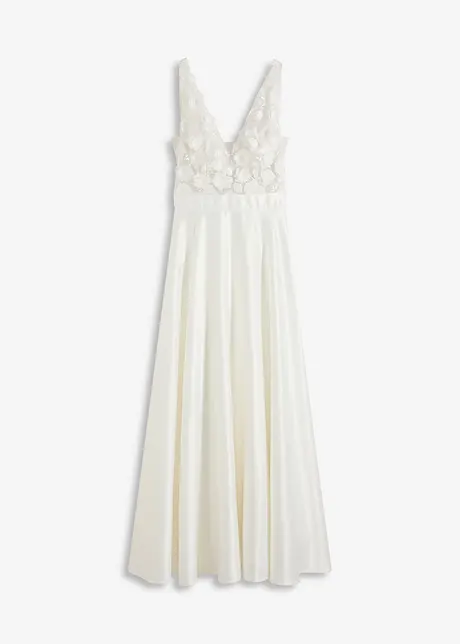 Abito da sposa in satin lucido con applicazione floreale, bonprix