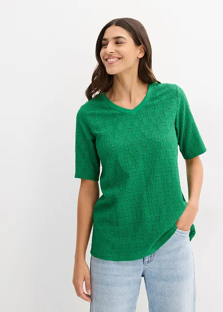 Maglia in crêpe con ricami traforati, bonprix
