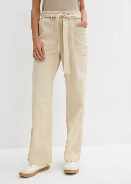 Pantaloni cropped con cinta comoda in puro cotone, bonprix