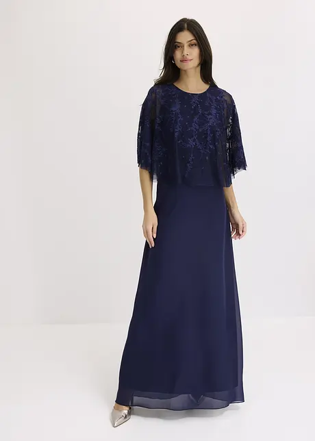 Abito lungo di chiffon con ricamo floreale, bonprix
