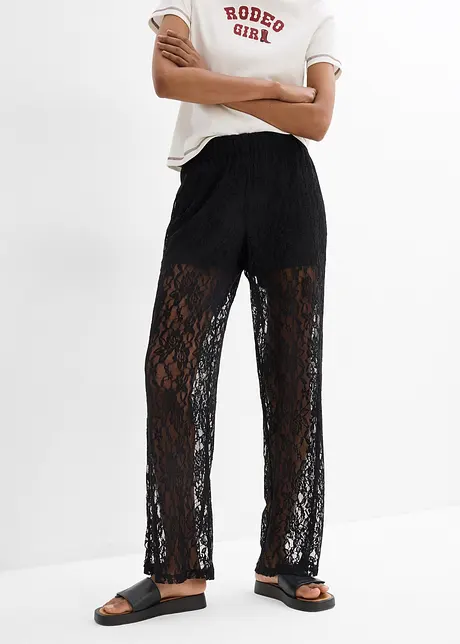 Pantaloni con elastico in vita e pizzo, bonprix