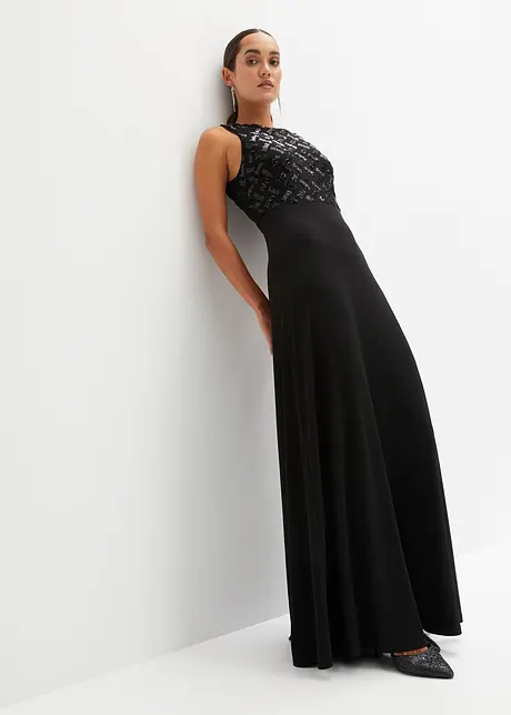 Abito lungo con ricamo e paillettes, bonprix