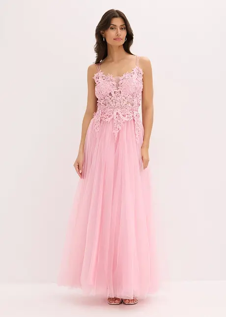Abito lungo in delicato tulle con pizzo, bonprix