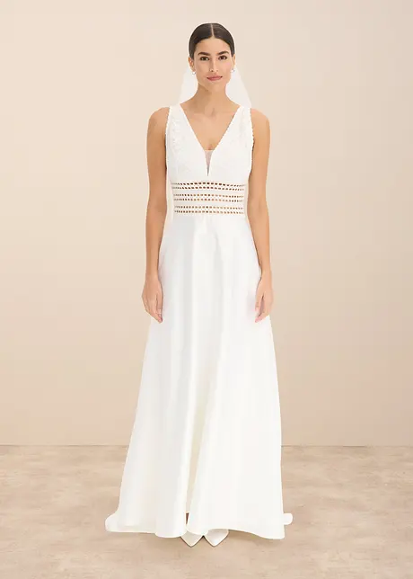 Abito da sposa in satin lucido con pizzo, bonprix