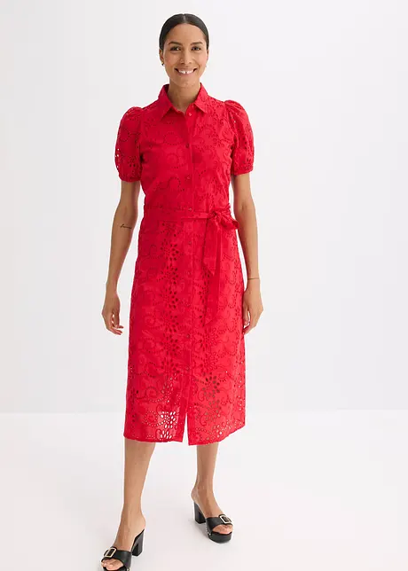Abito con ricami traforati in puro cotone, bonprix