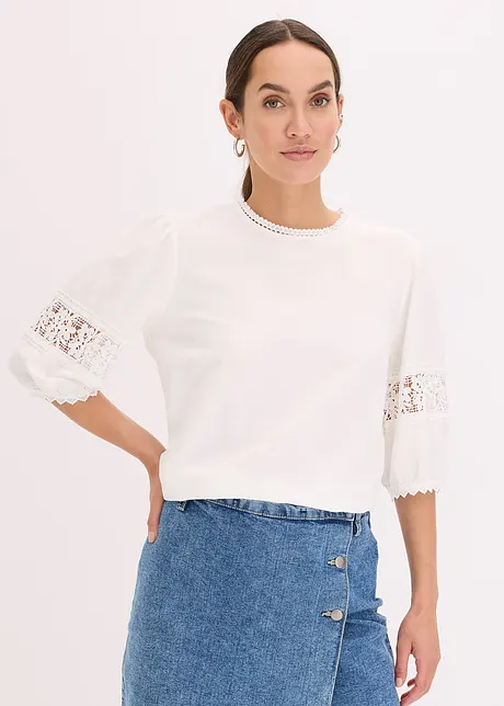 Blusa a maniche corte in misto lino, bonprix