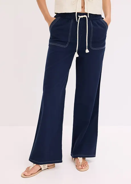 Pantaloni in leggero twill con cordoncino e cuciture a contrasto, bonprix