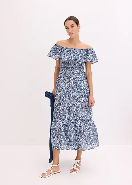 Abito midi in stile bohémien a spalle scoperte, in cotone leggero, bonprix