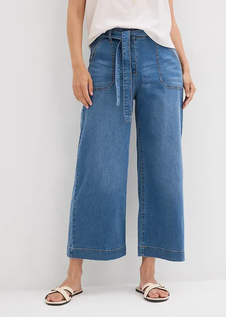Jeans wide leg cropped con cinta comoda, vita alta, bonprix