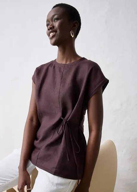 Maglia in puro lino con inserto in tessuto, bonprix