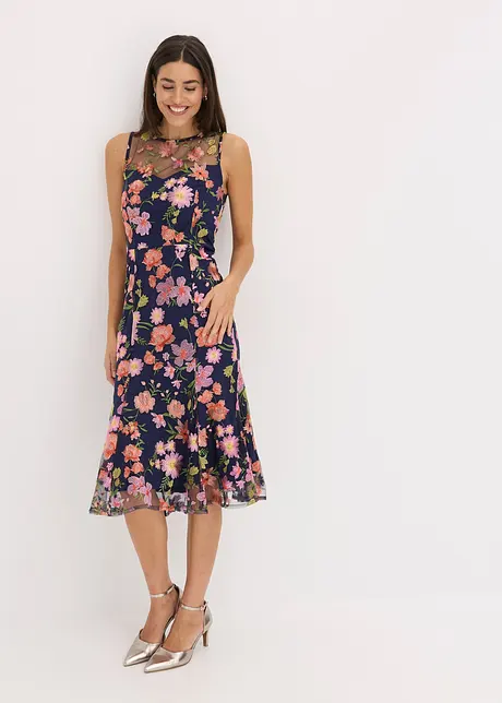 Abito midi con ricamo floreale, bonprix
