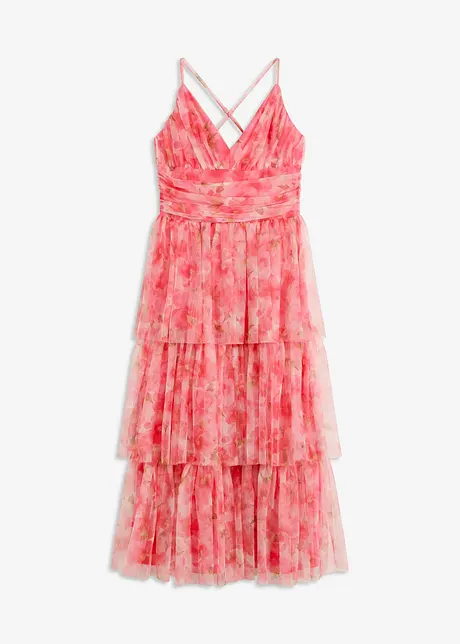 Abito midi in tulle fine con volant, bonprix