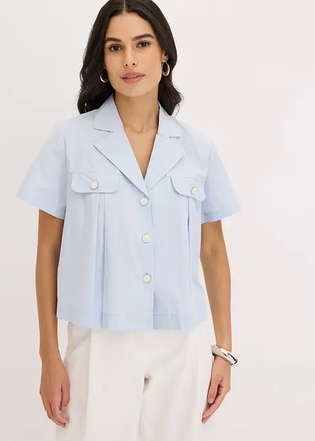 Blusa cropped a maniche corte in popeline di cotone, bonprix