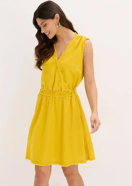 Abito misto cotone con frange, bonprix