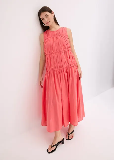 Abito lungo in cotone con arricciature, bonprix