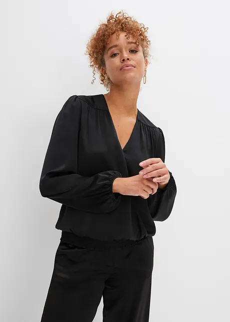 Blusa in satin con effetto a portafoglio, bonprix