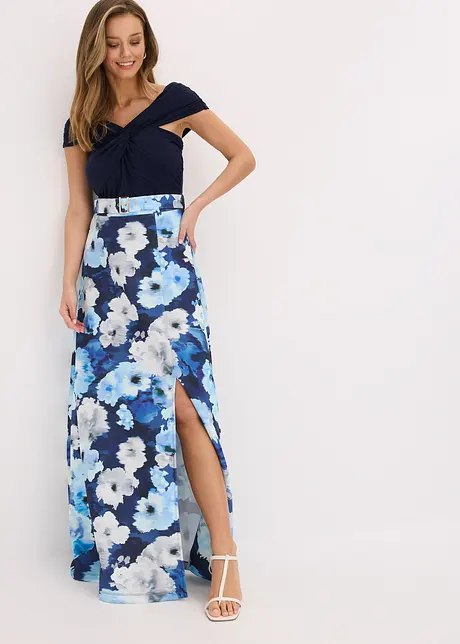 Abito lungo con spalle scoperte, drappeggio e cintura, bonprix