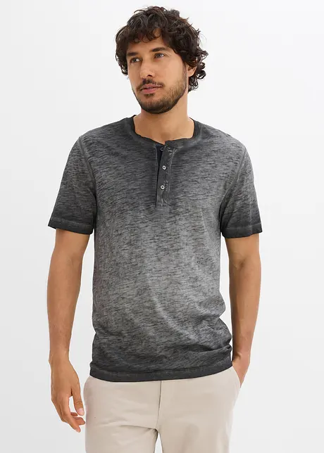 Maglia serafino a maniche corte  in puro cotone biologico effetto lavato, bonprix