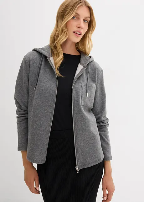 Felpa con zip e cappuccio in tessuto effetto neoprene, bonprix
