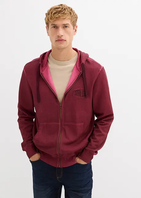 Felpa con zip e cappuccio effetto lavato, bonprix