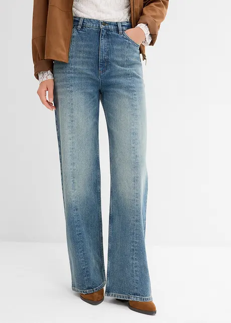 Jeans dal taglio dritto e morbido leggermente elasticizzati, vita alta, bonprix