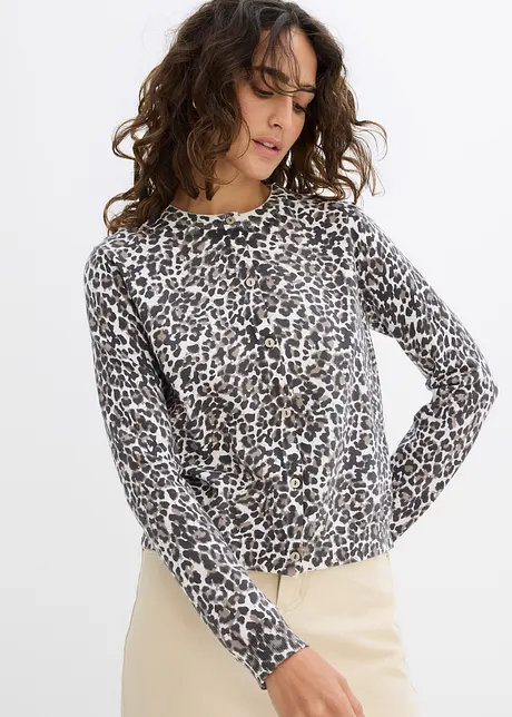 Cardigan leopardato in maglia fine, bonprix