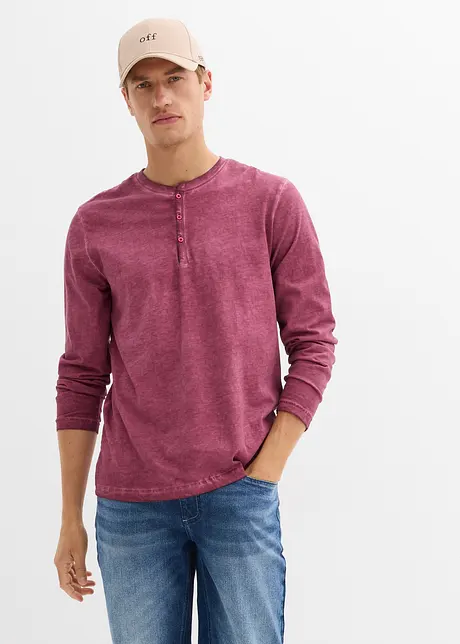 Maglia serafino a maniche lunghe in look lavato in puro cotone biologico, bonprix